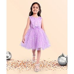Babyhug Sleeveless Foil Printed Party Wear Frock - Lavender