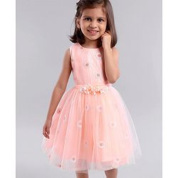 Babyhug Sleeveless Embroidered Party Wear Frock - Peach