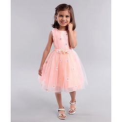 Babyhug Sleeveless Embroidered Party Wear Frock - Peach