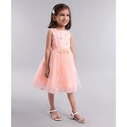 Babyhug Sleeveless Embroidered Party Wear Frock - Peach