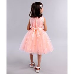 Babyhug Sleeveless Embroidered Party Wear Frock - Peach