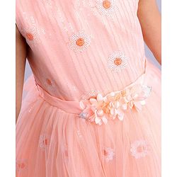 Babyhug Sleeveless Embroidered Party Wear Frock - Peach