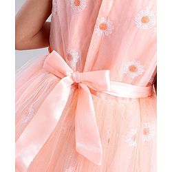 Babyhug Sleeveless Embroidered Party Wear Frock - Peach