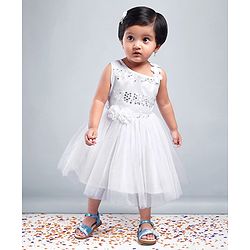 Babyhug Sleeveless Sequins Party Frock - White