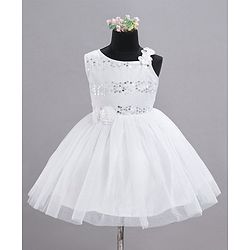 Babyhug Sleeveless Sequins Party Frock - White