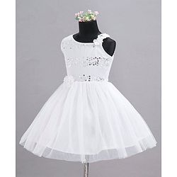 Babyhug Sleeveless Sequins Party Frock - White