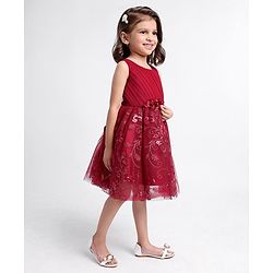 Babyhug Sleeveless Party Wear Frock Embroidered - Red