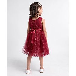Babyhug Sleeveless Party Wear Frock Embroidered - Red