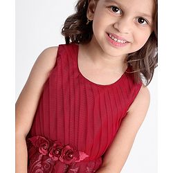 Babyhug Sleeveless Party Wear Frock Embroidered - Red