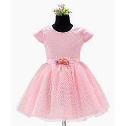 Babyhug Party Wear Cap Sleeves Frock Floral Appliques - Light Pink