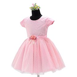 Babyhug Party Wear Cap Sleeves Frock Floral Appliques - Light Pink