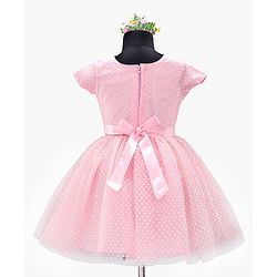 Babyhug Party Wear Cap Sleeves Frock Floral Appliques - Light Pink