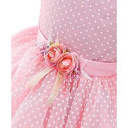 Babyhug Party Wear Cap Sleeves Frock Floral Appliques - Light Pink