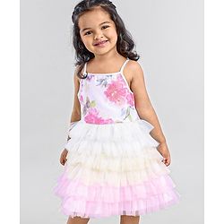 Babyhug Sleeveless Sequins Detailing Layered Party Frock - Multicolour