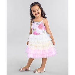 Babyhug Sleeveless Sequins Detailing Layered Party Frock - Multicolour