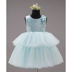 Babyhug Party Wear Sleeveless Frock Floral Appliques - Light Blue