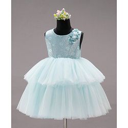 Babyhug Party Wear Sleeveless Frock Floral Appliques - Light Blue