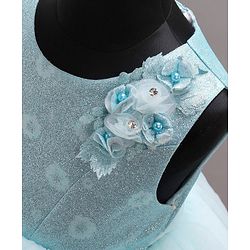 Babyhug Party Wear Sleeveless Frock Floral Appliques - Light Blue