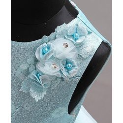 Babyhug Party Wear Sleeveless Frock Floral Appliques - Light Blue