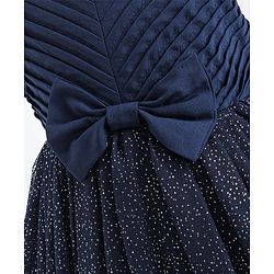 Babyhug Sleeveless Party Dress With Foil Print & Bow Corsage - Navy Blue