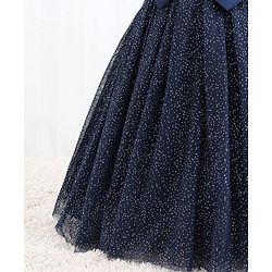 Babyhug Sleeveless Party Dress With Foil Print & Bow Corsage - Navy Blue