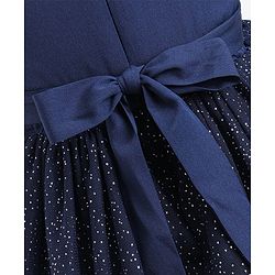 Babyhug Sleeveless Party Dress With Foil Print & Bow Corsage - Navy Blue