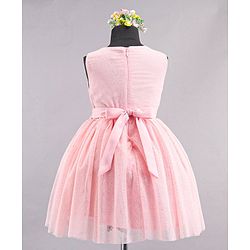 Babyhug Sleeveless Party Wear Frock With Sequinned & Floral Applique- Pink