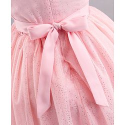 Babyhug Sleeveless Party Wear Frock With Sequinned & Floral Applique- Pink