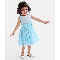 Babyhug Sleeveless Party Wear Sequin Frock - Light Blue