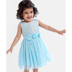 Babyhug Sleeveless Party Wear Sequin Frock - Light Blue