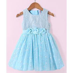 Babyhug Sleeveless Party Wear Sequin Frock - Light Blue