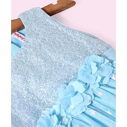 Babyhug Sleeveless Party Wear Sequin Frock - Light Blue