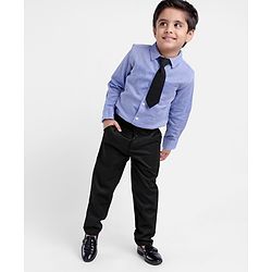 Babyhug Full Sleeves Shirt & Trouser With Tie Checked - Navy Black