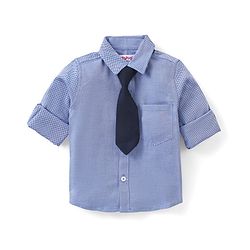 Babyhug Full Sleeves Shirt & Trouser With Tie Checked - Navy Black
