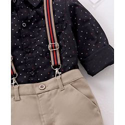 Babyhug Full Sleeves Printed Shirt & Trousers With Suspenders- Black Beige