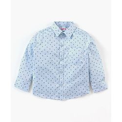 Babyhug Full Sleeves printed Party Shirt With Bow & Suspender - Blue