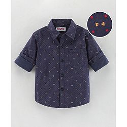 Babyhug Cotton Woven Bow Printed Shirt - Navy Black
