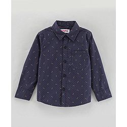 Babyhug Cotton Woven Bow Printed Shirt - Navy Black
