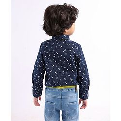 Babyhug Cotton Woven Full Sleeves Shirt with Bow All Over Print - Navy and Black