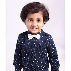 Babyhug Cotton Woven Full Sleeves Shirt with Bow All Over Print - Navy and Black