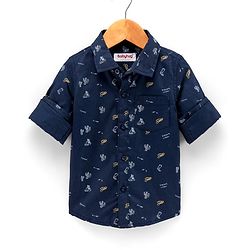 Babyhug 100% Cotton Full Sleeve Shirt Cactus Print - Navy