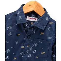 Babyhug 100% Cotton Full Sleeve Shirt Cactus Print - Navy