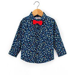 Babyhug Full Sleeves Party Wear Shirt With Bow - Navy Blue