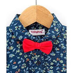 Babyhug Full Sleeves Party Wear Shirt With Bow - Navy Blue