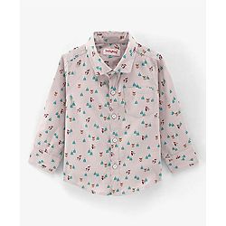Babyhug Cotton Woven Full Sleeves Shirt with Bow Christmas Print - Blue and White