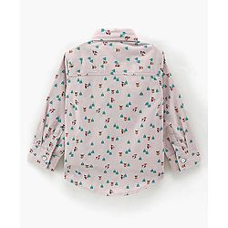 Babyhug Cotton Woven Full Sleeves Shirt with Bow Christmas Print - Blue and White