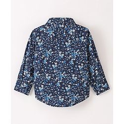 Babyhug Cotton Full Sleeves Party Wear Shirt with Bow Floral Print - Navy Blue