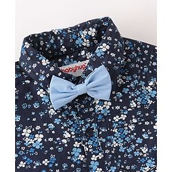 Babyhug Cotton Full Sleeves Party Wear Shirt with Bow Floral Print - Navy Blue