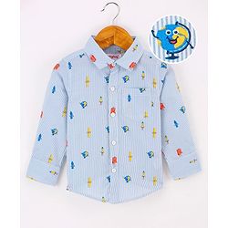 Babyhug Full Sleeves 100% Cotton Globe Printed Shirt - Blue