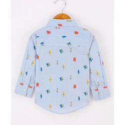 Babyhug Full Sleeves 100% Cotton Globe Printed Shirt - Blue